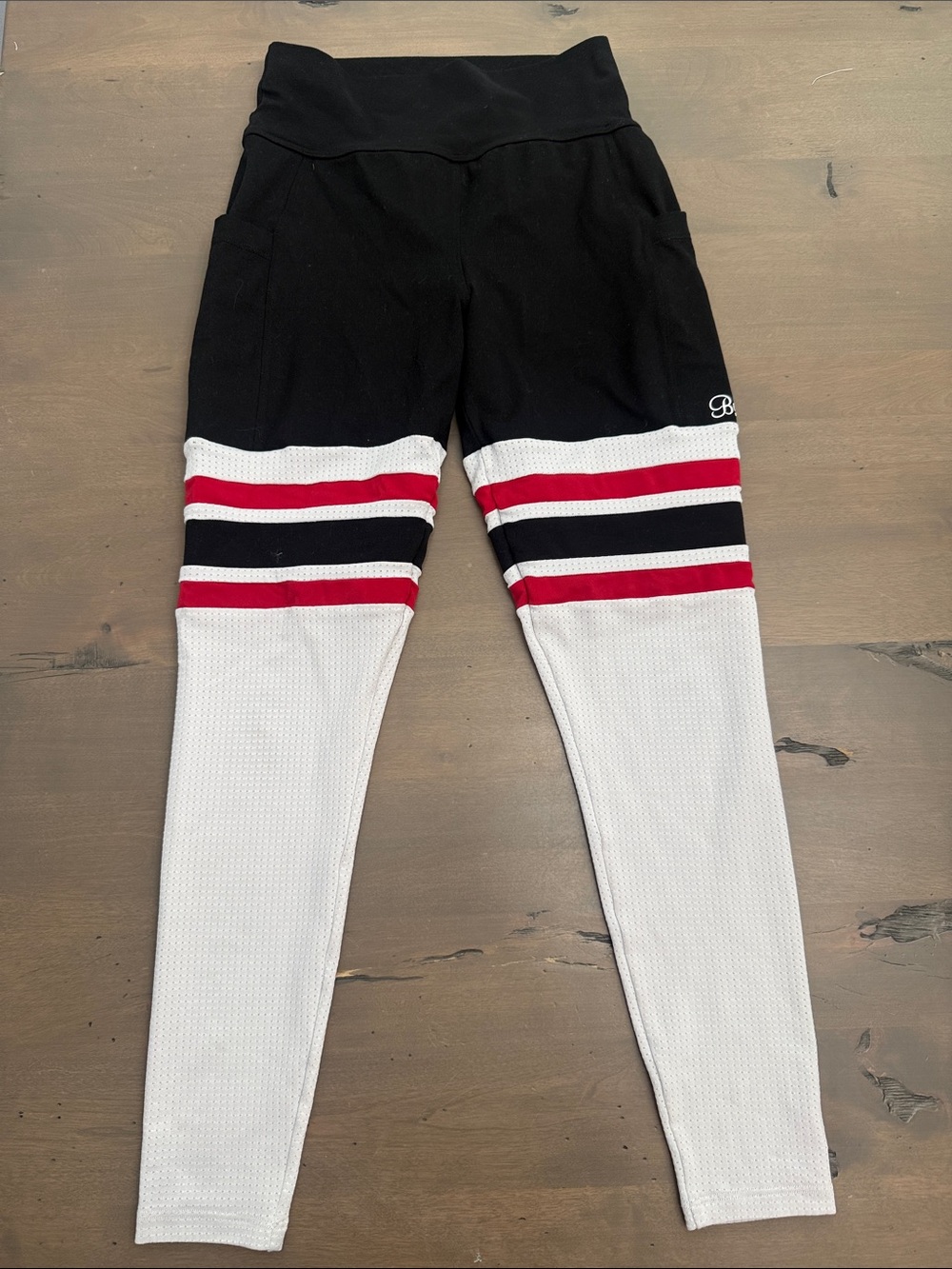 Bombshell Sportswear Black, White & Red Paneled Performance Leggings